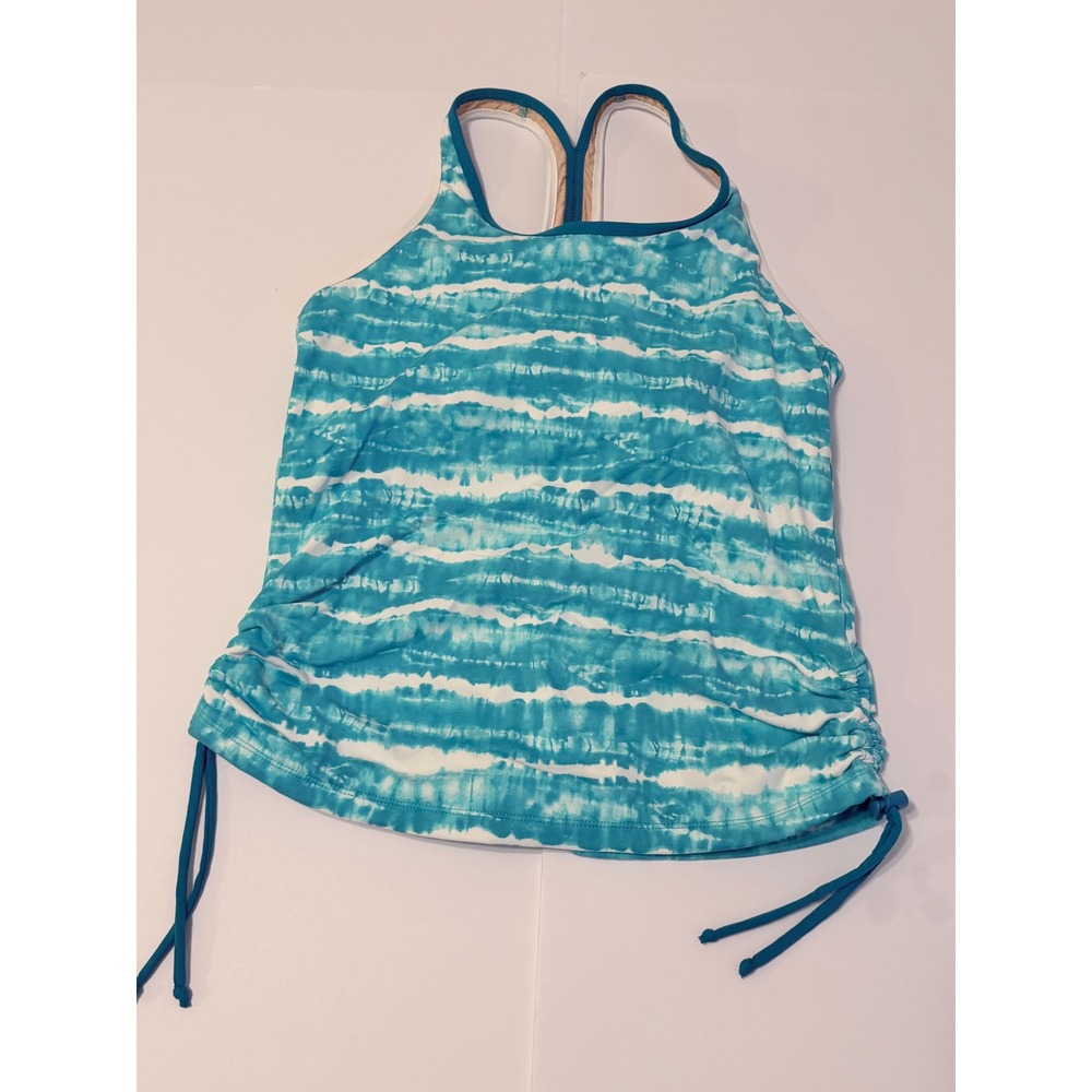 Athleta Teal Tie Dye Racerback Tankini Swim Top Cinch Side Medium